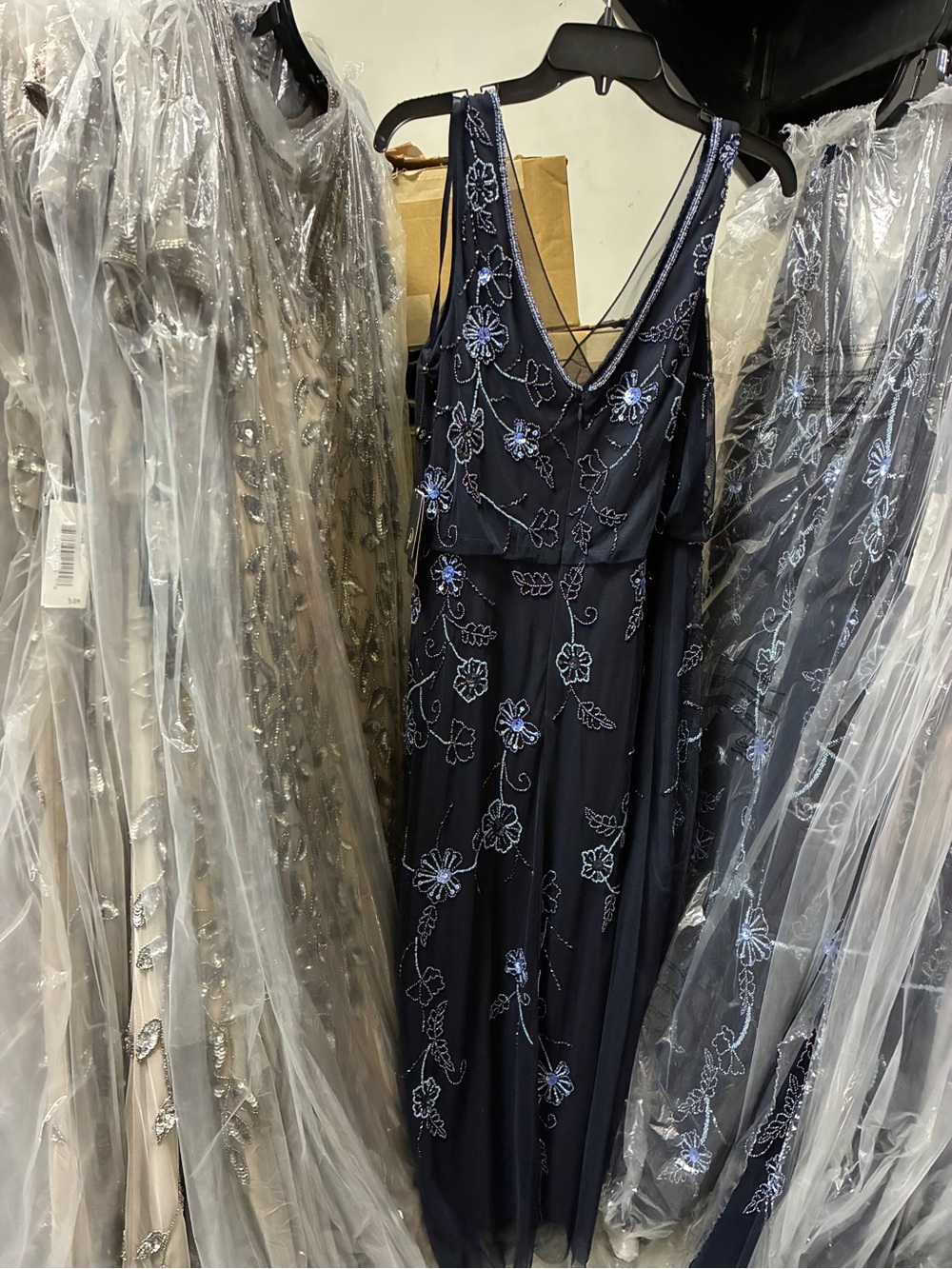 Adrianna Papell Midnight Blue Multi Beaded Floral Midi Dress NWT Size 14 Formal - Picture 15 of 15